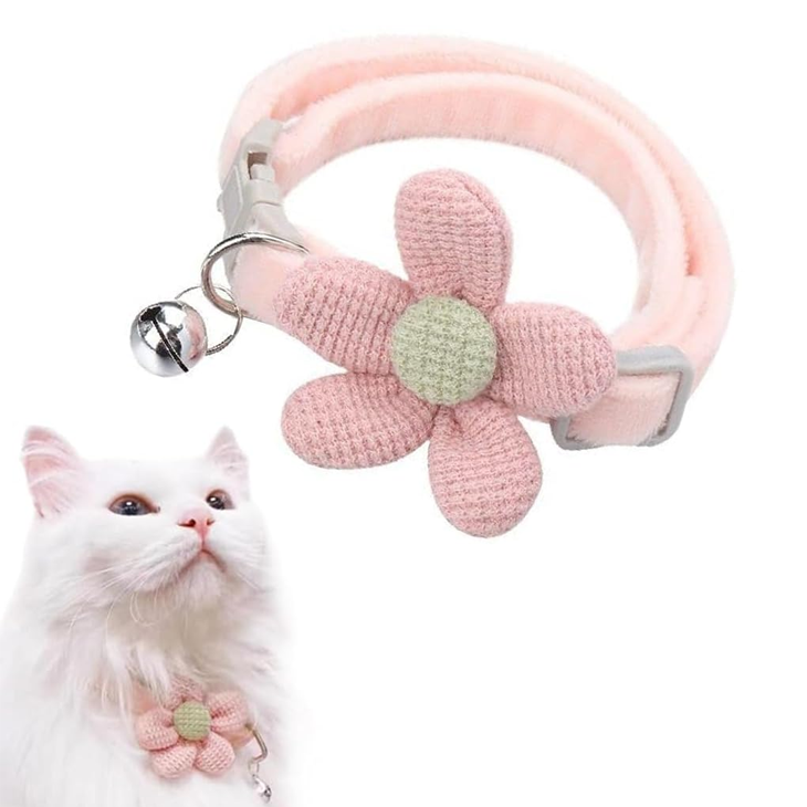 Blush Crochet Flower Plush Cat Collar