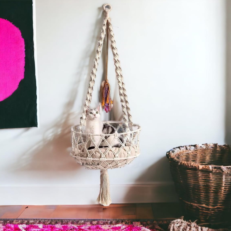 Handwoven Cotton Macrame Cat Hammock Bed