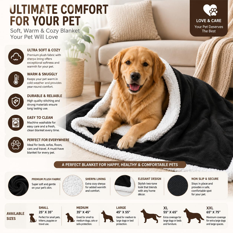 Reversible Sherpa Fleece Pet Comfort Blanket