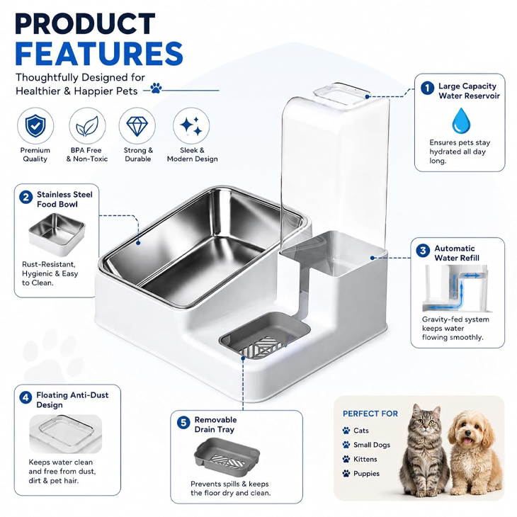 Stainless Steel Bowl with Gravity Water Feeder