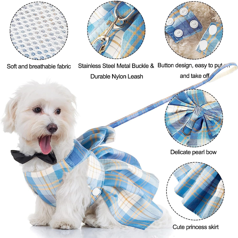 Plaid Bowtie Summer Harness Dress Set