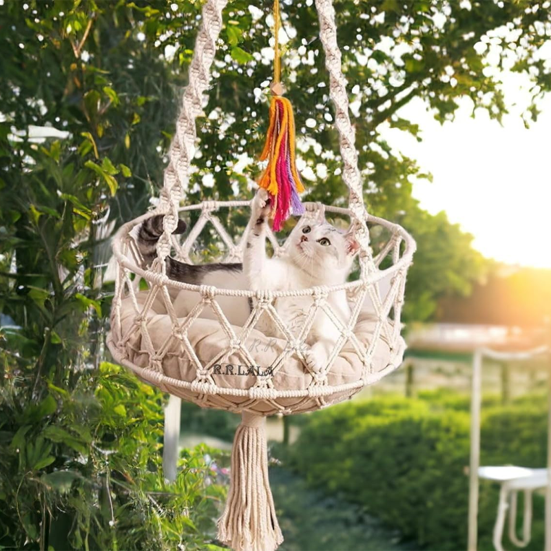 Handwoven Cotton Macrame Cat Hammock Bed