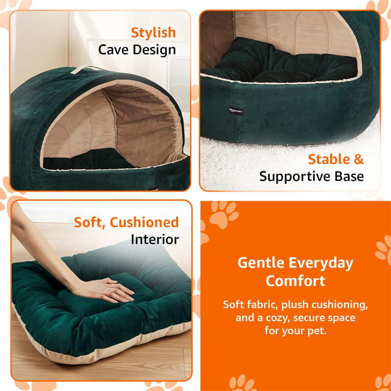Emerald Velvet Covered Cat Cozy Cave Bed